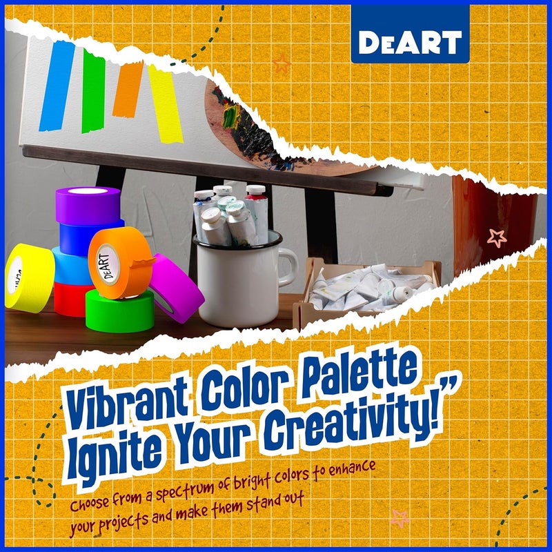 DeArt 8x Colored Masking Tape, 33 Ft x 1 inch Colored Painters Tape for Arts & Crafts Labeling or Coding, Education Supplies & Craft Supplies Color Tape Rolls, Colorful Masking Craft Tape, Drafting Tape - Image 4